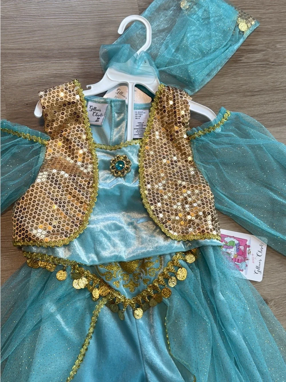Girls Aqua and Gold Genie Princess Jasmine Costume Size 7/8